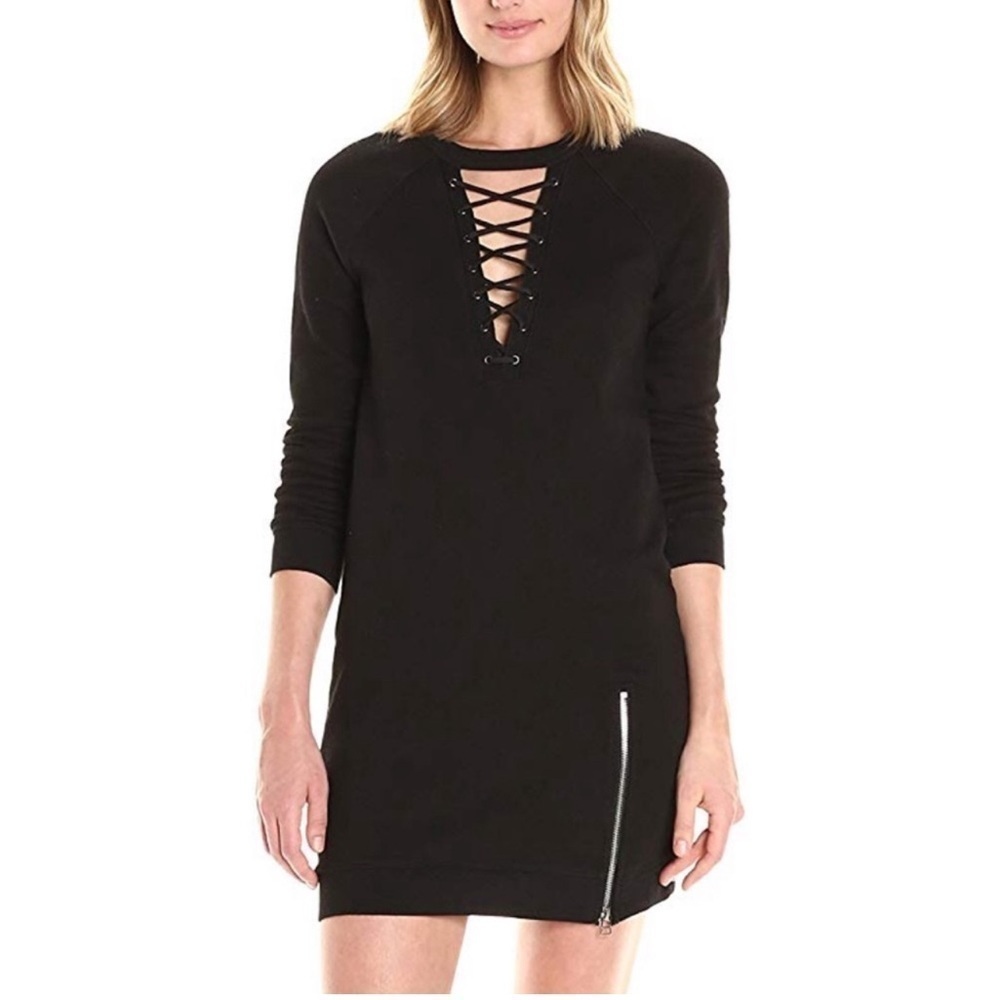 Pam & Gela Choker Lace Up Dress in Black